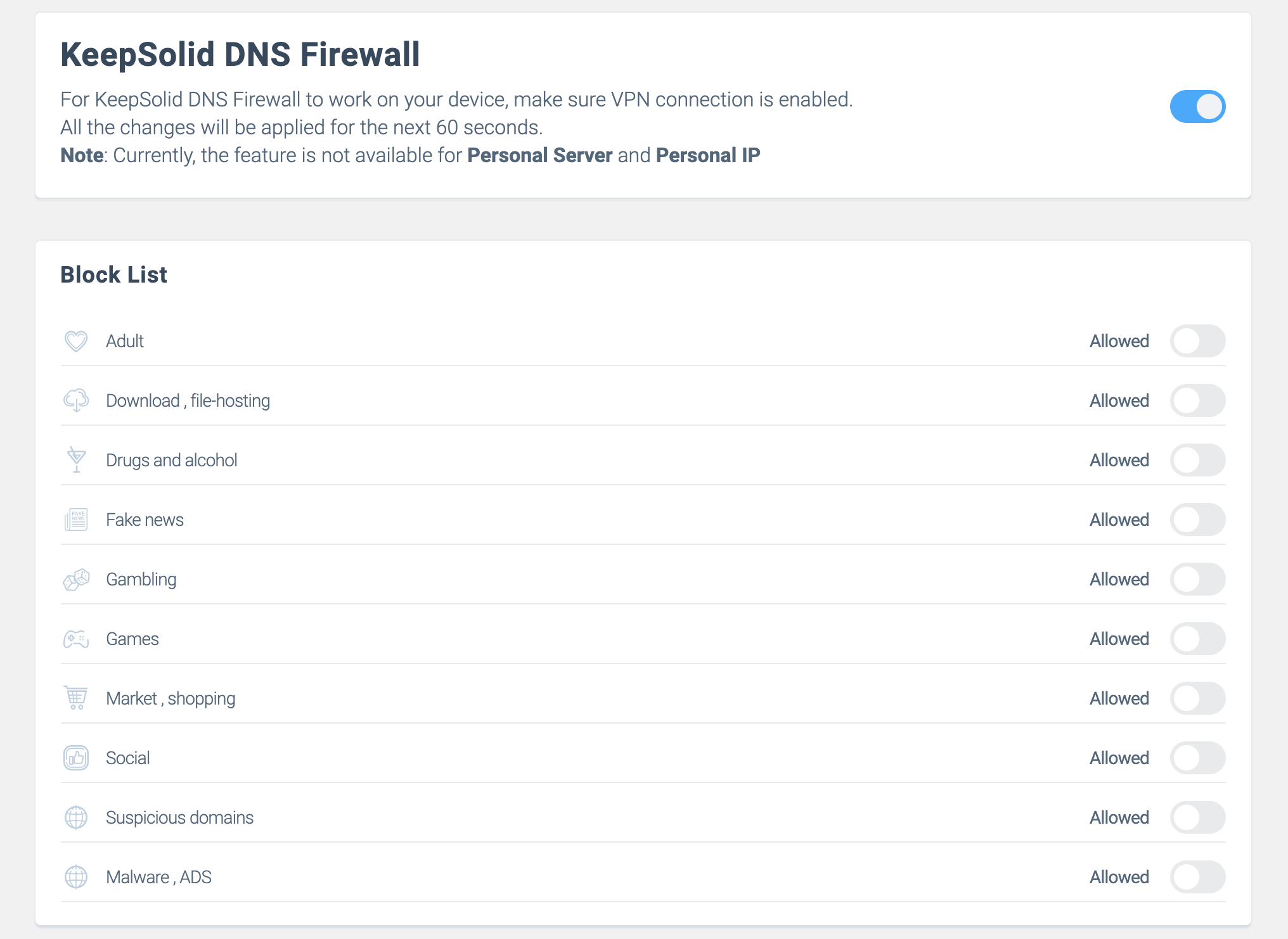   تنظیمات فایروال KeepSolid DNS 