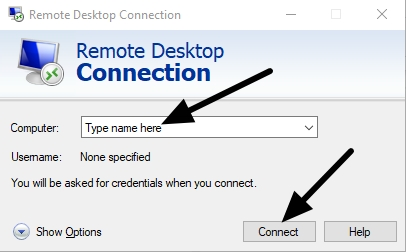 نام PC یا IP را وارد کنید