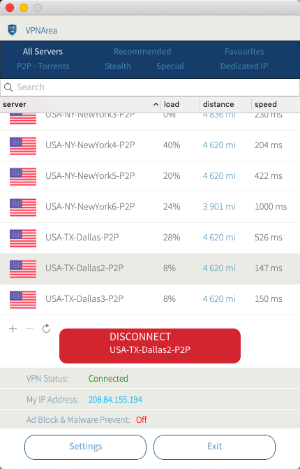  مشتری VPNArea Mac 