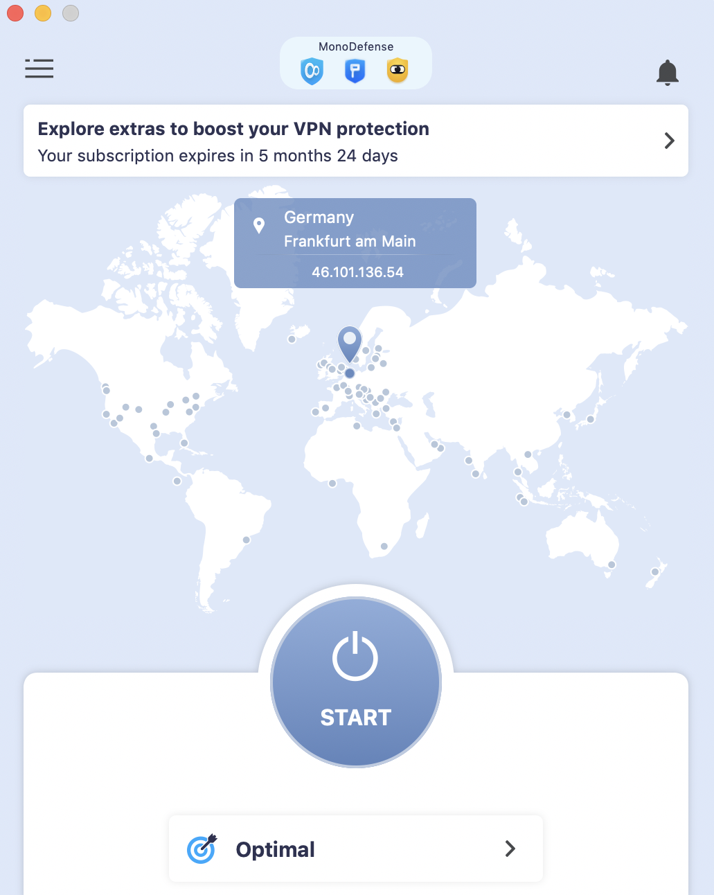   VPN Unlimited برای Mac ، دکمه Start 