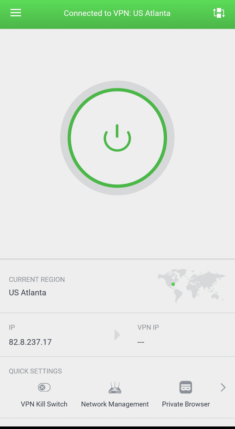   موجود در برنامه PrivateInternetAccess USA Mobile متصل به سرور 